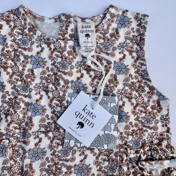 Kate Quinn Sleeveless Ruffle Bubble | Brown/Blue Floral | 18-24M | NWT - Picture 1 of 7